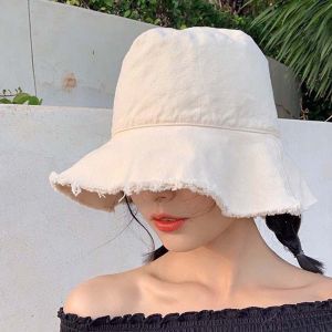 CURIO12 พับเก็บได้ หมวกชาวประมงขอบดิบ ที่บังแดด ง่ายๆ หมวกป้องกันแสงแดด หมวกปีกเก่า สไตล์ญี่ปุ่นแบบ หมวกทรงถังแบบบาง สำหรับผู้หญิง
