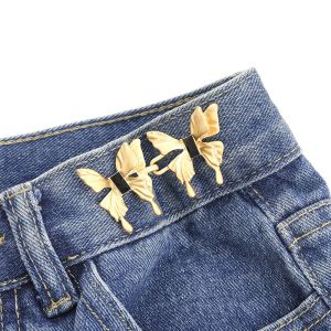 MAdley Bross Celana Kancing Pengecil Jeans Pinggang Rok Metal Kupu Kupu Gaya Wanita Korea BRS07