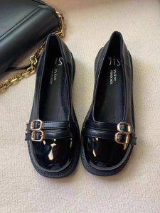 cute mary jane low heel two strap leather loafers slide plain slip on doll shoes for women