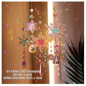 HCM bộ Dây Treo Trang Trí Bông Tuyết Hologram 7 Màu Pha Lê Acrylic Set 4 Cái - Hiệu Ứng Cầu Vồng Lấp Lánh
