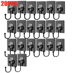20/5Pcs Multi-Purpose Self Adhesive Wall Hooks Rotating Seamless Holders for Door Wall Storage Waterproof Towel Keys Hanger Kitchen Bathroom Storage Organizer