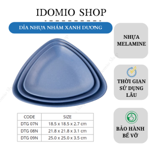 Dĩa Nhựa Melamine Tam Giác Nhám Xanh Dương Nhiều Size