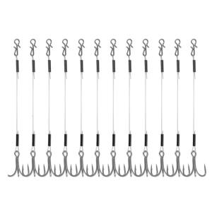 12Pcs Fluorocarbon Fishing Line Walleye Bass Hook Quick Snap Trailer Treble Hook Fishing Tackle Accessories