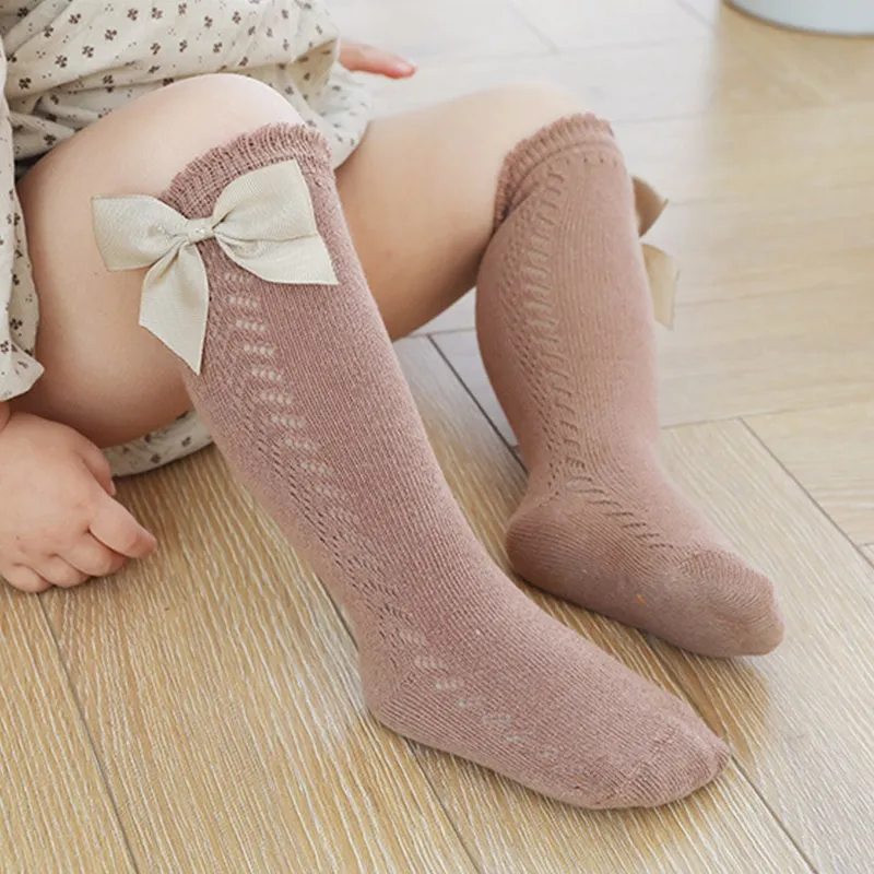 Cute Newborn Baby Socks With Bow Summer Mesh 