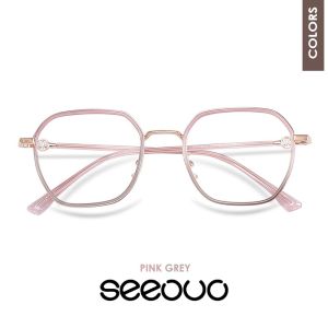 Seeouo Frame Kacamata Plano Bisa Minus Photocromic Bluecromic Fashion Style Kotak TR+Metal Pria dan Wanita Trendy 11901
