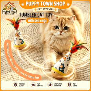 Interactive Cat Toy Cat Tumbler Wobbler Fun Bite-Resistant With Feather Kitten Entertain Wooden Toy