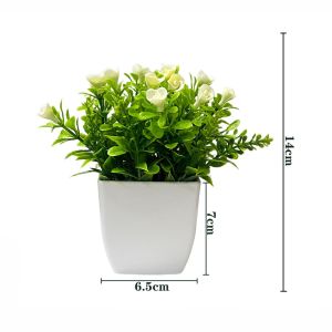 NEMOPH Multicolor Artificial Flower Potted Mini Flower Greenery Plant Potted Plant Ornaments Lifelike Rose Lavender Simulation Flowers Bonsai Home Decoration