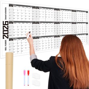 MUKANG Creative 2026 English Calendar Colorful 42x100cm 12 Month Calendar Home Planner Organizer Agenda Organizer Monthly Planner Calendar Home Use