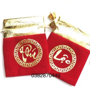 Combo 100 Túi Gấm Nhung Phúc Lộc Đỏ May Mắn Phong Thuỷ 7x9cm