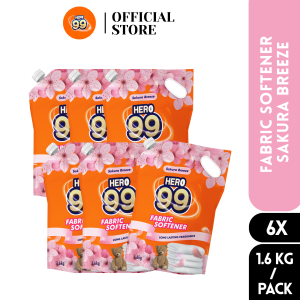 HER0 99 Sakura Blossom Fabric Softener Multipack | 6x 1.6L | Anti-Bacterial | Long-Lasting Fragrance | Anti-Wrinkle Laundry Care