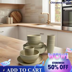【Chinatera】Premium Wheat Straw Cutlery Set 16 Pieces Unbreakable Eco-Friendly Dinnerware for Home and Picnic