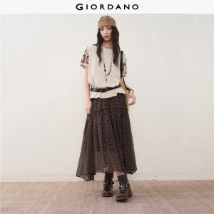 Giordano Women Floral elastic waist chiffon maxi skirt Free Shipping 18466611