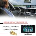 AUTOFun 2in1 LCD Alat Pengukur Digital Tegangan Tekanan/Suhu Air Meter W/Alarm M10 40-50℃ Water Temperatur Digital Voltmeter Motor Mobil. 