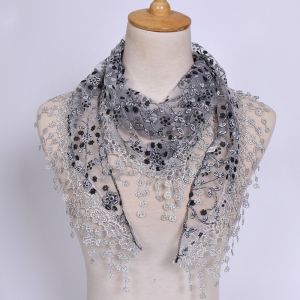 ZENO Casual Floral Lace Triangle Scarf Transparent Classic Tassel Shawl Versatile Luxury Brand Designer Long Shawl Wrap Female