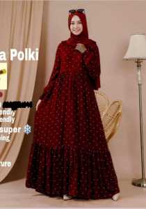 GAMIS MOTIF POLKA TERBARU | DASTER ARAB RESLETING DEPAN | BAHAN REYON PREMIUM | LONGDRESS PREMIUM