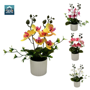 Orchids Artificial Flowers No Maintenance Potted Bonsai for Living Room Table Desktop Decoration