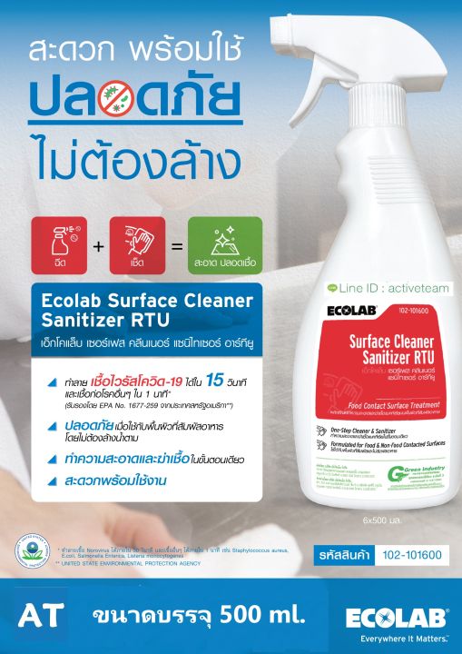 ECOLAB Surface Cleaner Sanitizer RTU 500 ML. Lazada.co.th