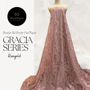 Kain Brokat Tile Bordir Payet Gracia Warna Rosegold