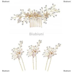 [COD] Biubiuni Phụ nữ vàng rhinestone ngọc trai Tóc Lược tóc Clip cô dâu phụ kiện tóc cưới