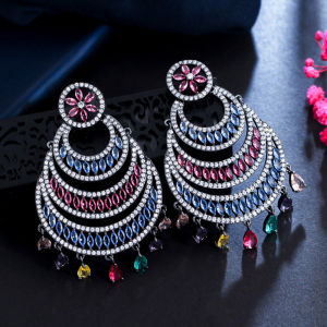 SEQUITO Bông Tai Tua Rua Hình Giọt Nước Dài Hình Tròn Lớn Mạ Vàng Cubic Zirconia Nhiều Màu Phong Cách Bohemian Cổ Điển Cho Nữ Tiệc Beanch SE610