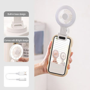 Clip On Fan With Phone Holder LED Ring Light 3 Speed Quiet Cooling Desk Fan USB Rechargeable Portable Personal Fan For Makeup Tiktok Video Record Travel