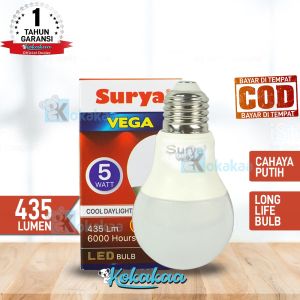 Surya Lampu Bohlam LED VEGA ORIGINAL SNI Resmi Hemat Energi GARANSI Resmi 1 TAHUN (Umur 6000 Jam) - Putih