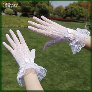 Fitow Women Vintage Sheer Short Lace Gloves Bride Wedding Gloves Derby Tea Party Wrist Length Floral Gloves for Dinner Fancy Costume Accessories Gloves