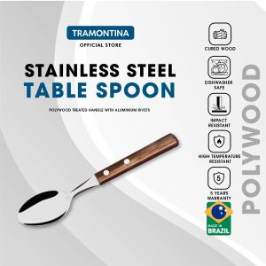TRAMONTINA Table Spoon with Stainless-Steel and Brown Polywood Handle | Polywood