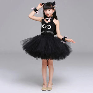 tutu dress outfit for Kids black cat animal Halloween costumes toddler Baby Girl fancy performance birthday party dress