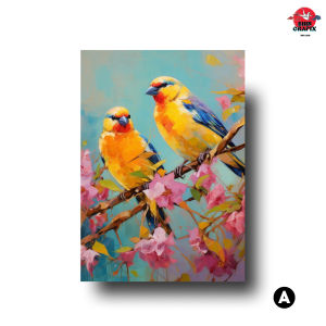 SHIN GRAFIX Tropical Lovebirds Modern Wall Art | Contemporary Floral Print with Frame | Home Decor & Bedroom