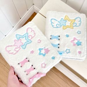 NOBLELYN A6 Album Shell Photocard Holder Plush Angel Star Pattern Loose-Leaf Photo Album Multi Functional 3-inch Small Card Storage Collect Book For Kpop Idol Fans