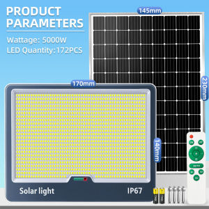 [BEST SELLER]EEKOO 5 Year Warranty 5000W Heavy Duty Solar Led Outdoor Flood Light Street Lamp IP67 Waterproof With Solar Panel 10000 watts 50000w 80000w With Remote