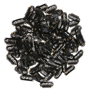 100Pcs Metal U-Shape Snap Clips 32mm 6-Teeth Wig Clips with Rubber for Hair Extensions Hairpieces