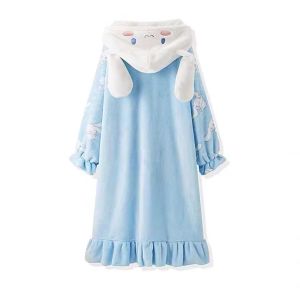 2Pcs Cinnamoroll Hooded Pajamas Set New Sanrio Womens Cotton Plush Autumn Winter Cartoon Pajamas Student Flannel Home Clothes
