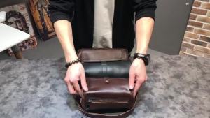 SCrazy Horse Leather Men Sling Bag Round Messenger Shoulder BagL728