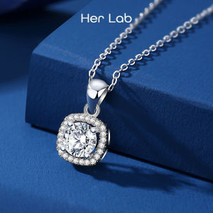 Her Lab Jewelry | s925 sterling silver full diamond pendant moissanite small sugar cube womens necklace high-end cut shiny D color four-claw diamond necklace girlfriend Christmas gift high-end accessories