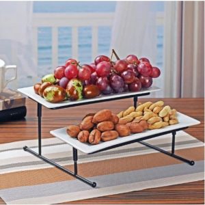 Rectangular 2/3 Tier Buffet Serving Platter Dessert Display Stand Multi-level Food Rack for Cupcakes and Baked Goods
