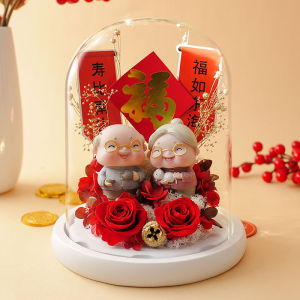 Preserved Fresh Flower Glass Cover Real Flower Rose Wedding Gift Girlfriends Gift Elder Creative Home Ornaments Small Night Lamp Dried Flower