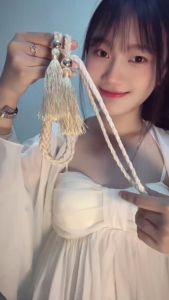 Thắt lưng dây bện chỉ tua rua phối màu đai váy dây tết gắn tua rua