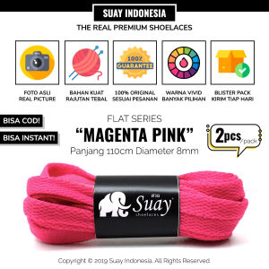 SUAY Tali Sepatu Gepeng Pipih Warna Hot Pink Panjang 110cm 8mm - Magenta Pink FLAT Shoelaces