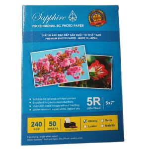 Giấy in ảnh Sapphire RC Glossy (Bóng) 13x18 240gsm (5R) (50 tờ/xấp) - Chính hãng Nhật Bản giấy in ảnh 1 mặt dùng cho máy in phun