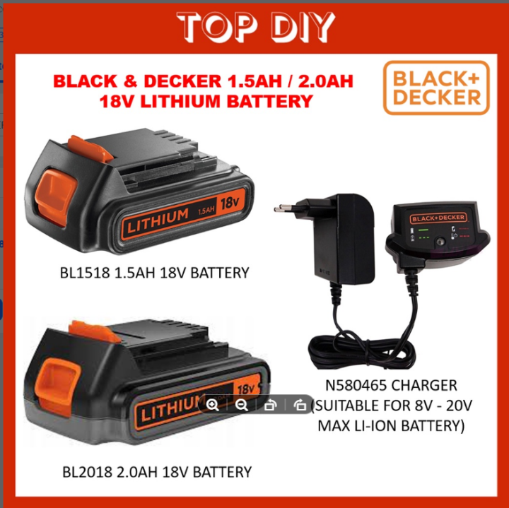 BLACK & DECKER BL2018 / BL1518 18V 2.0Ah / 1.5AH Replacement Battery 8V ...