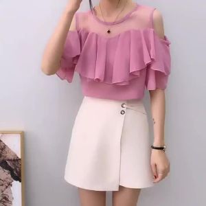 2023 HOT IVSD Off Shoulder Plus Size Tops Ruffles Falbala Chiffon Blouses For Women