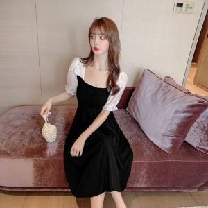 Dress Midi Square Neck Mutiara Lengan Pendek M432