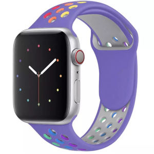 Rainbow Sport Silicone Bands Compatible with Apple Watch Band 45mm 44mm 42mm 41mm 40mm 38mm 49mm for Women Men Soft Breathable Strap Replacement Wristbands for iWatch SE Series 8 7 6 5 4 3 2 1