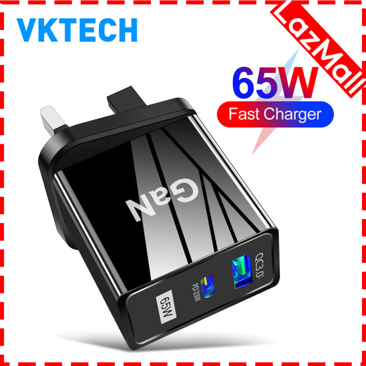 [Vktech] 65W GaN Charger 2 Ports QC3.0 Fast Charger for iPhone 13 Pro