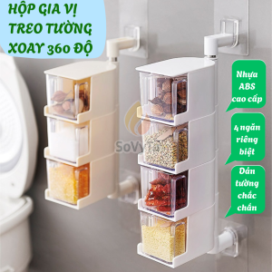Kệ Đựng Gia Vị Xoay Gắn Tường Sang Trọng -Bộ Hộp Gia Vị Xoay Thông Minh Cho Nhà Bếp -Hộp Bảo Quản Gia Vị Gắn Tường Xoay 4 Tầng