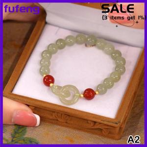 fufeng Fashion Double Ring Interlocking Hetian Beaded Bracelet Female Ins Style Love Safety Buckle Bangle For Bestie Birthday Gift