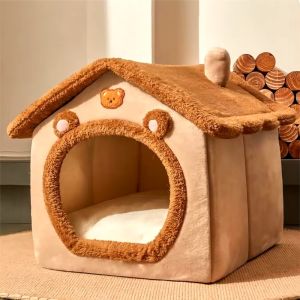 CONGMING Foldable Winter Sleeping Pet House Puppy Cave Removable Washable Puppy Nest  Cat Cube Hide House Cat Bed For Small Dogs Medium Cats