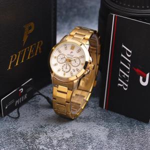 Jam Tangan Wanita Piter Analog Tanggal Rantai Stainless Steel Anti Karat